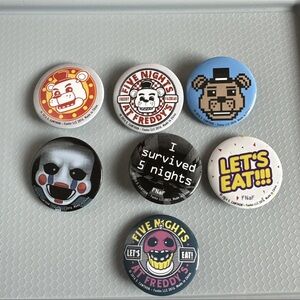 Five Nights At Freddy's 7 Piece Button Funko LLC 2016 Pin Set!